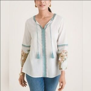 Chicos South West Embroidered Cotton Blouse Size S